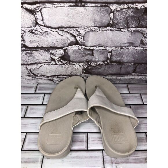 FitFlop White Pearl Shimmer Comfort Thong Sandals Women Sz 7M US/38EU I43-011 - Picture 8 of 16